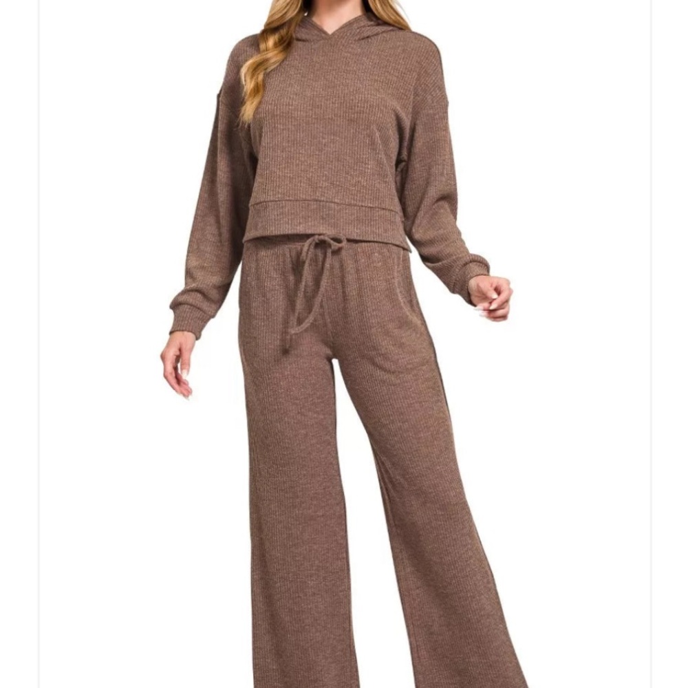 Zenana Ribbed Women's Black Knit Loungewear